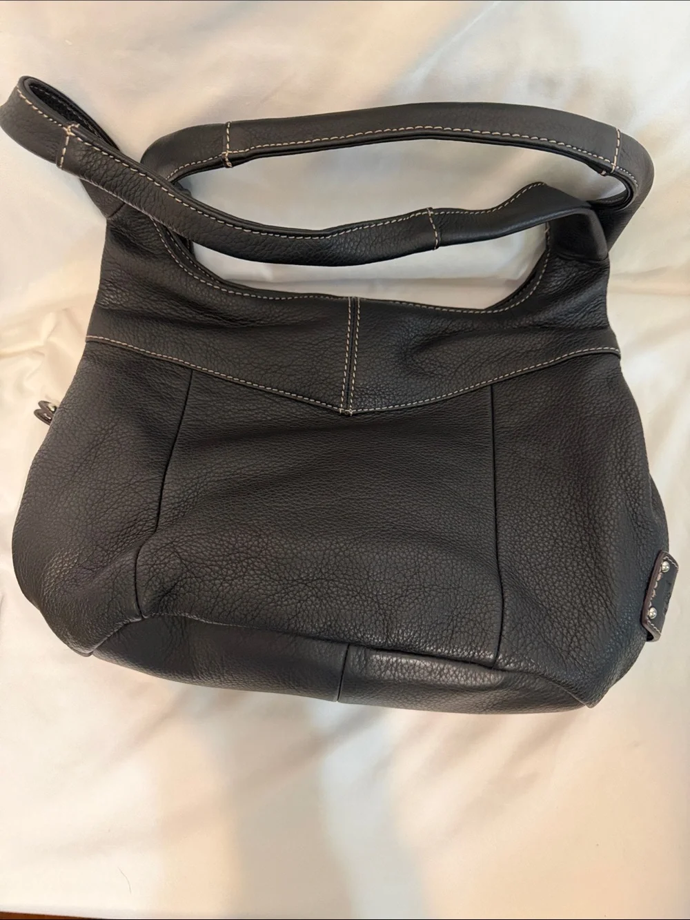 Tignanello Classic Black Leather Tote Bag with Zip Pockets